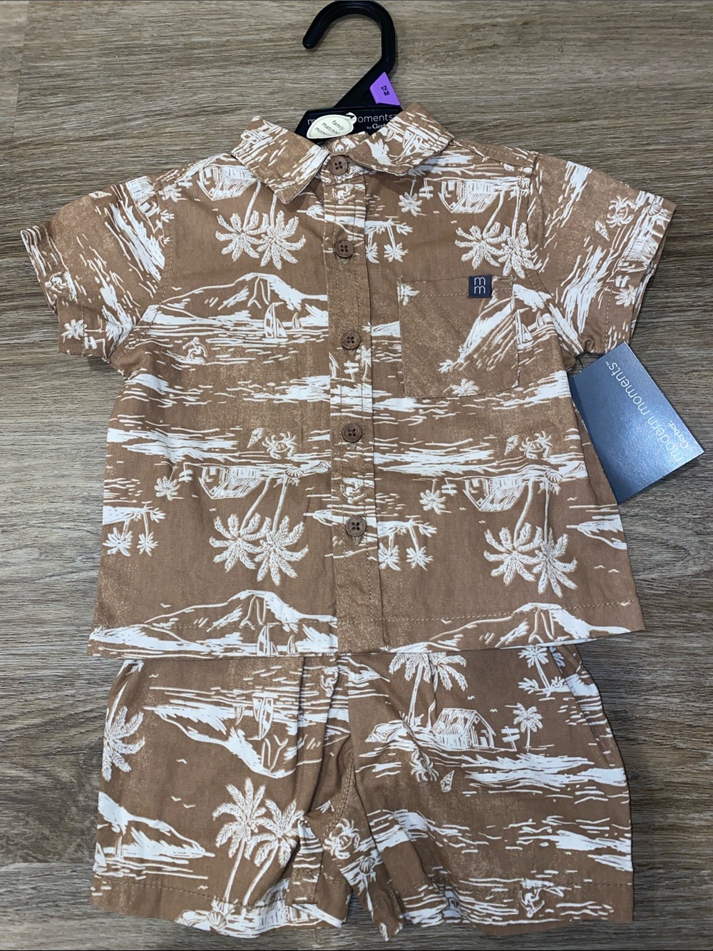 Kids' Brown Tropical Button-Down Shirt & Shorts Set - Moments